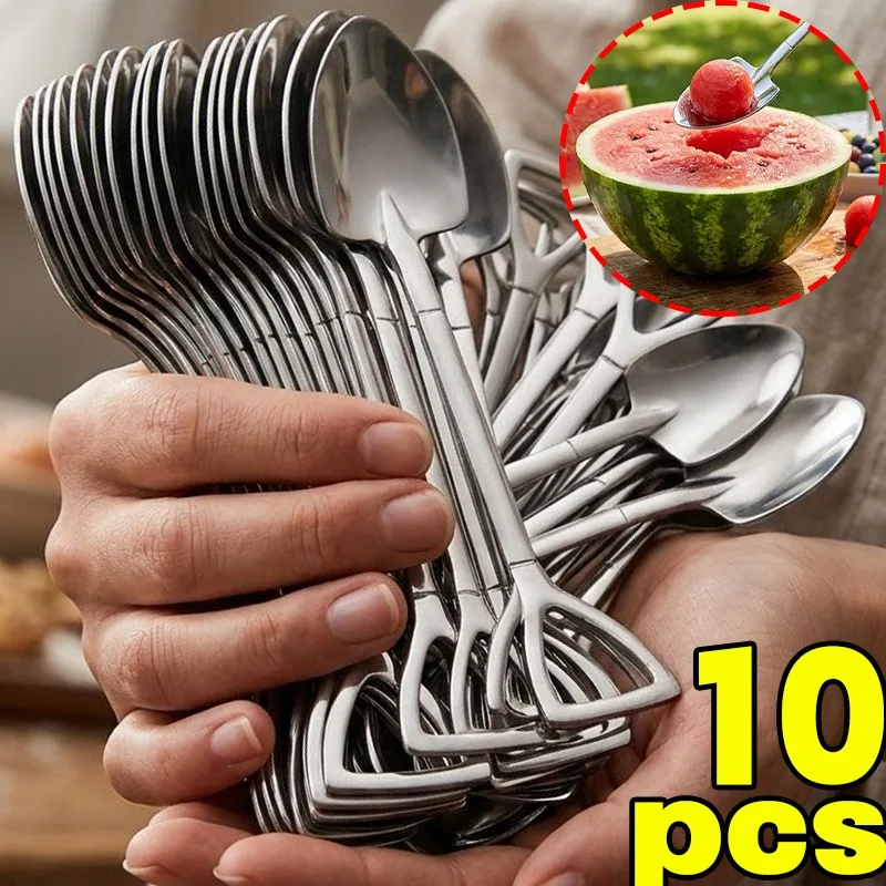 Camping Stainless Steel Spoon Shovel Shape Dessert Ice Cream Spoon Smooth Edge Thickened Fruit Watermelon Tea Spoon for Outdoor