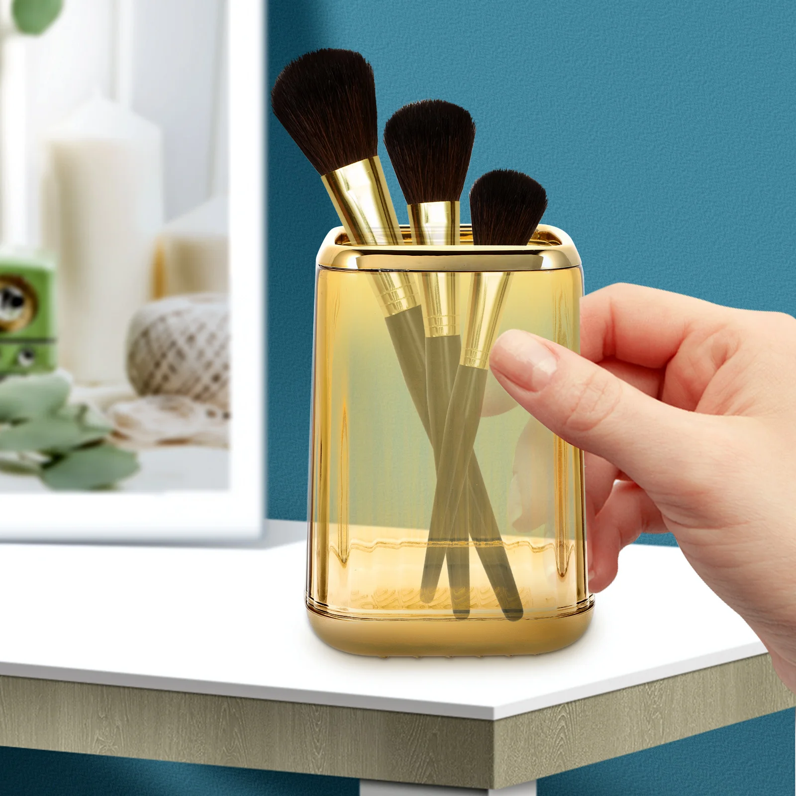 

Desk Makeup Brush Organizer Clear Holder for Cosmetics Pencils Pens Vanity Storage Holds Brushes Upright and Easily Accessible