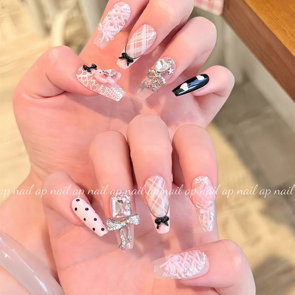 Cute Childlike Fun 3D Rilakkuma Glitter Almond Nail Patch Bowknot Hand-Drawn Star Chicken Strawberry Nail Art Party Stickers view 2