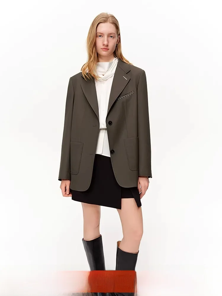 

Ретро-пиджак с длинными рукавами для женщин, модная верхняя одежда для офиса, приталенный силуэт, декор на одной пуговице