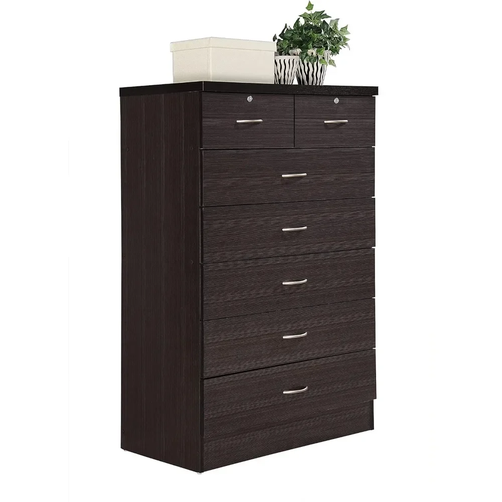 7 Drawer Wood Dresser for Bedroom, 31.5 inch Wide Chest of Drawers, with 2 Locks on the Top Drawers, Storage Organization Unit