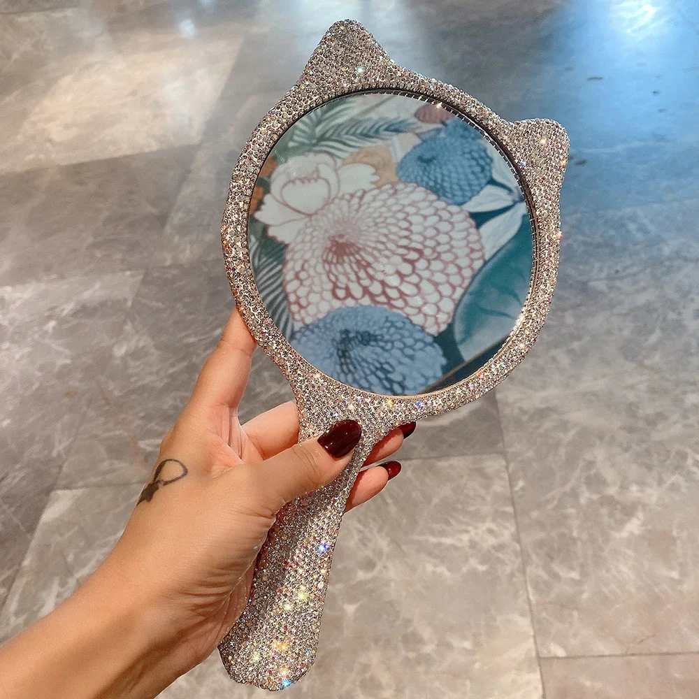 Sparkling Rhinestone HD Makeup Mirror Handheld Beauty Cosmetic Mirror Portable Vanity Mirror Female Skin Care Tool Luxury Gifts