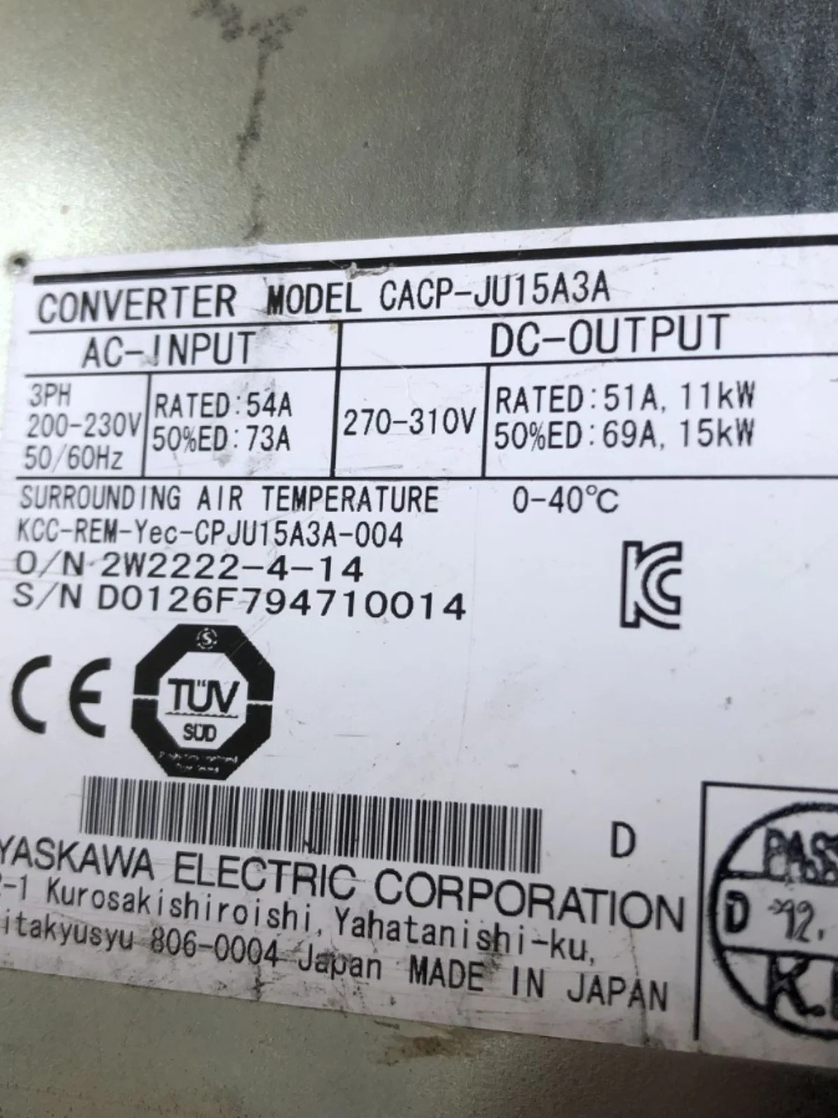 Yaskawa Drive CACP-JU15A3A Original Spot