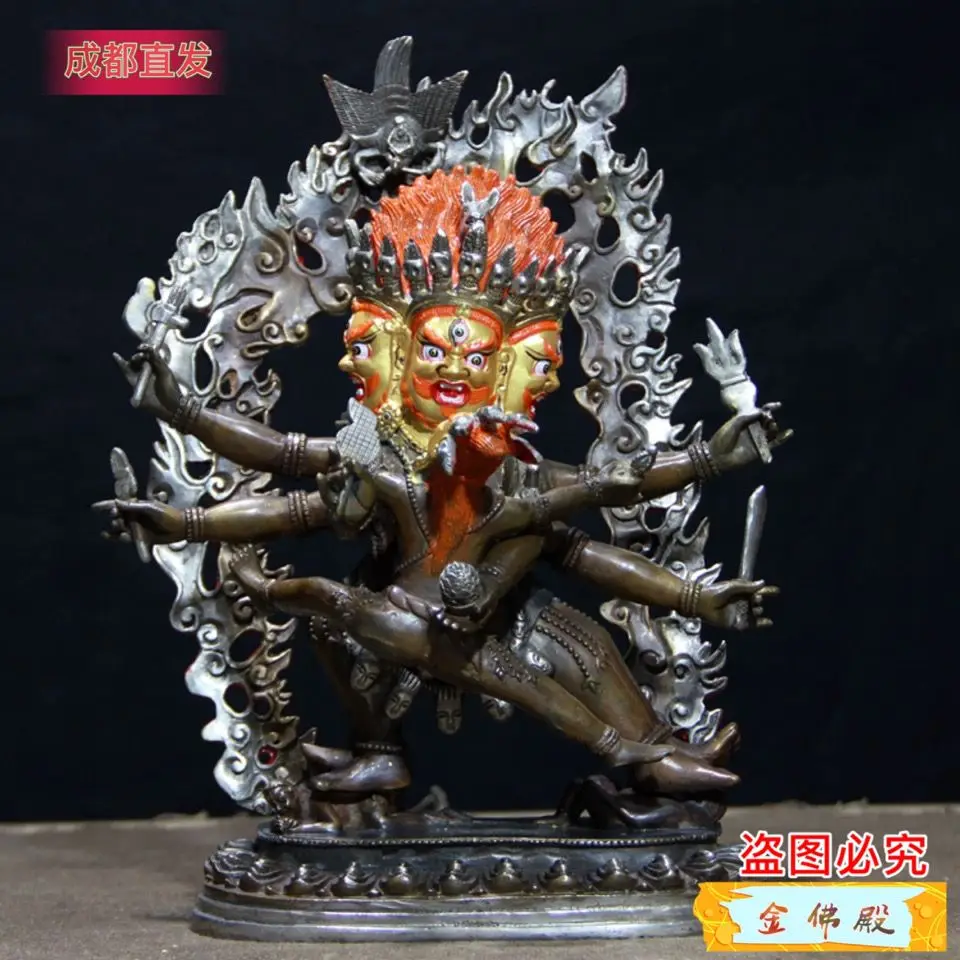 Matou Mingwang pure copper Buddha statue ornament one foot high 30cm retro silver coloring ten inches