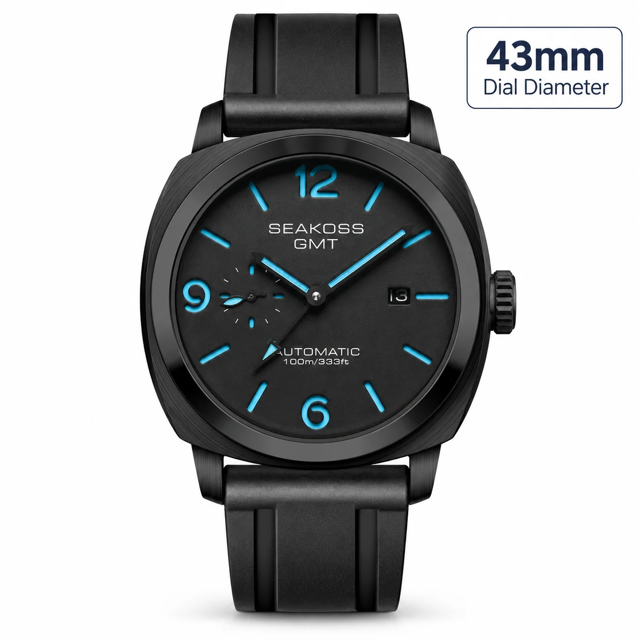 SEAKOSS 43mm Men‘s Mechanical Watch 10Bar Diving Date Window Automatic Seagull ST1612 Automaticble Movement Casual Sport Watches