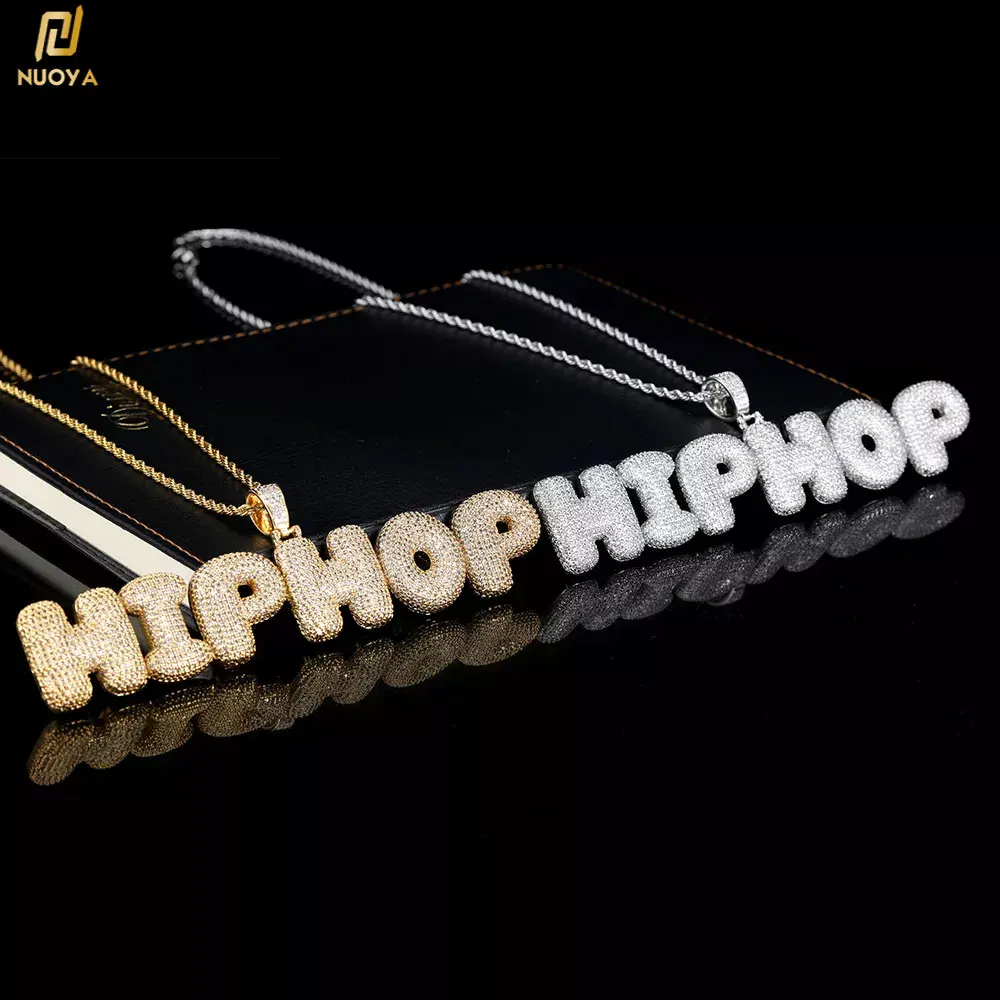 Iced Out Bubble Letter Chain Necklace for Women Personalized Initial Name Necklace Men Stainless Steel Rope Chain