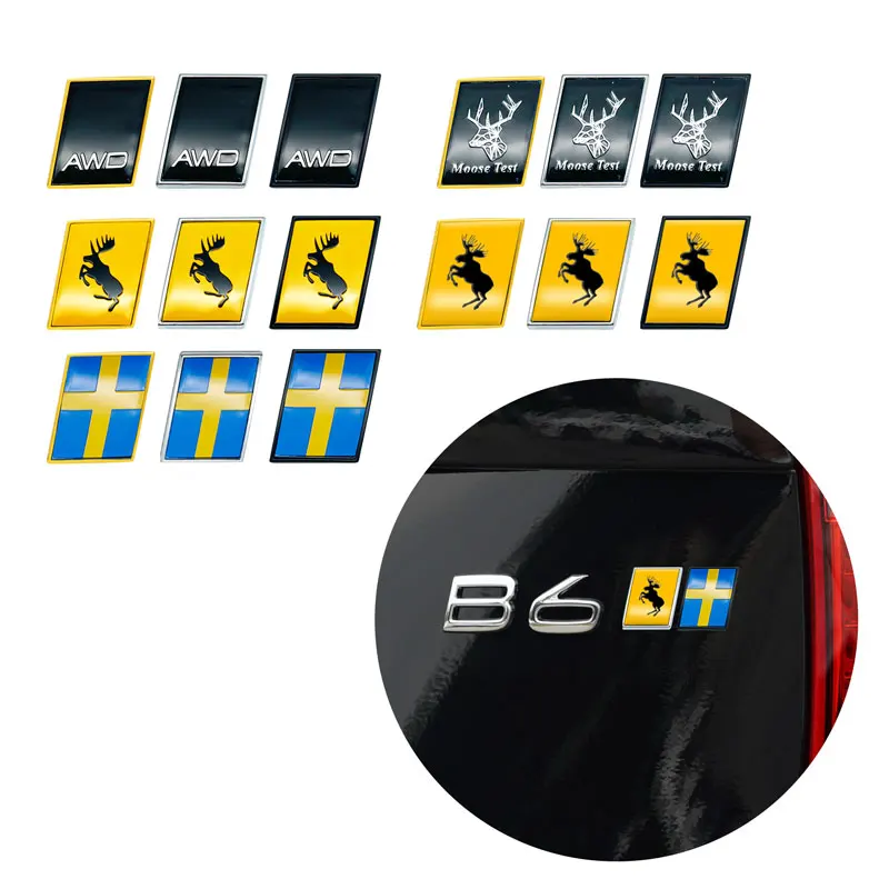 Emblema Metálico 3D de Alta Calidad con Diseño de Ciervo y Bandera Sueca, Insignia AWD para Volvo S60 S70 V40 V60 V90 XC40 XC60