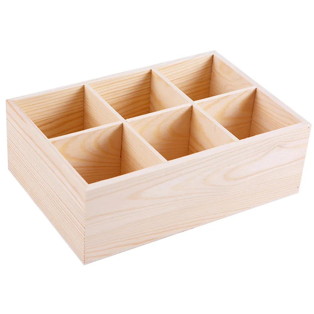 Multi Purpose Storage Box Crayon Boxes Pen Holder Desk Accessories 6 Compartment ganizer Makeup Brush Pencil Case Pine Wood