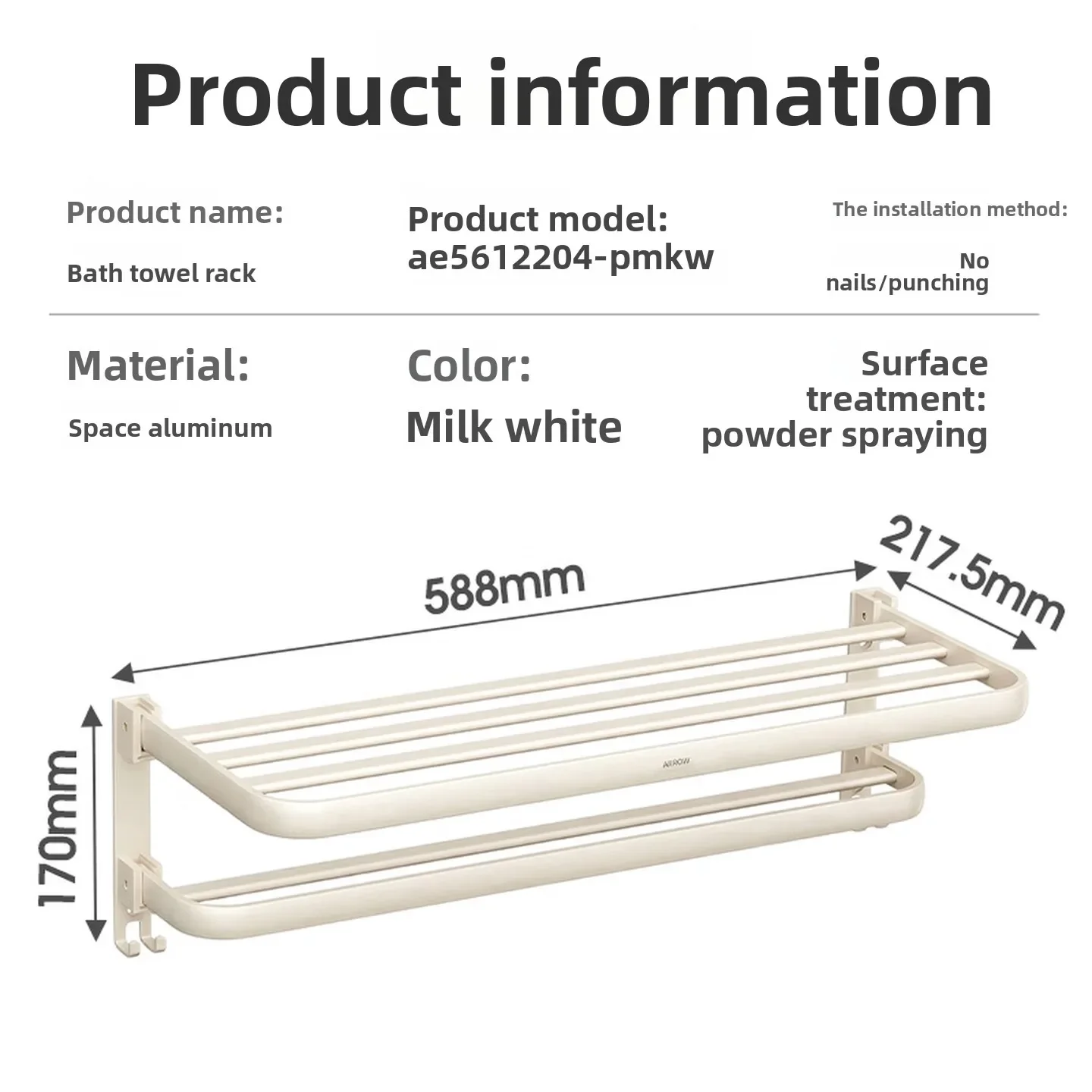 No Drill Towel Rack Aluminum Bathroom Shelf with Corrosion Resistant Sturdy Construction for Washroom Wall Storage and Home Use