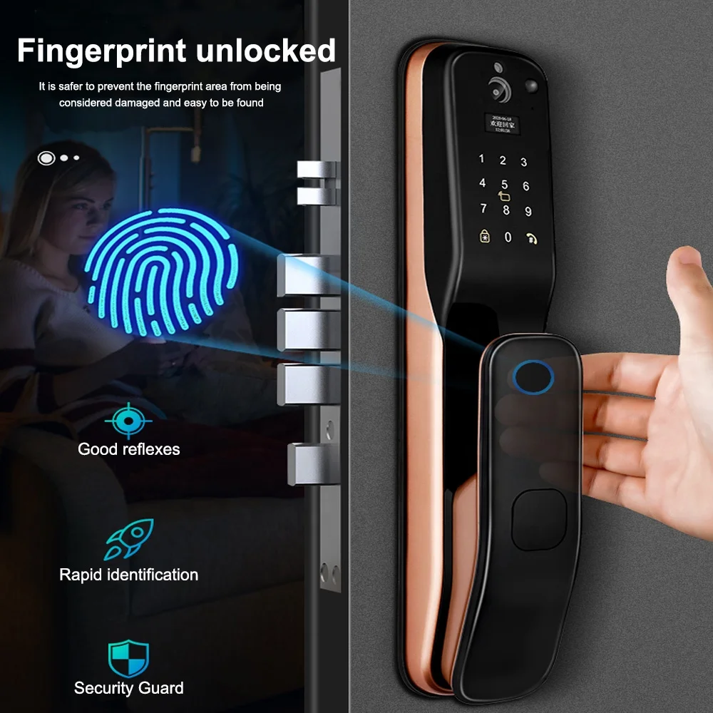 Face Lock Tuya APP Intelligent Door Lock 3D Infrared Face Recognition Fingerprint Password Smart Face Lock 100 Fingerprint