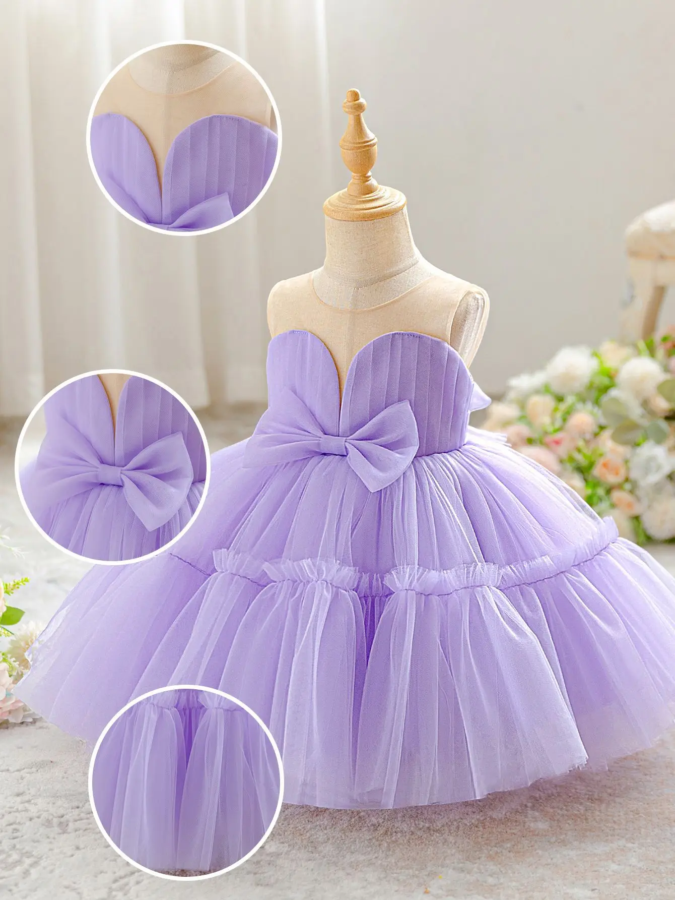 2026 New Baby Summer Girls Boutique Newborn Purple Flower Dress, Princess Kids Sweet Fashion Party Dress 0-3