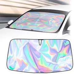 Car Windshield Sun Shade Holographic Car Front Window Sunshade Iridescent Umbrella Heat Blocker Visor Protector Block for SUV