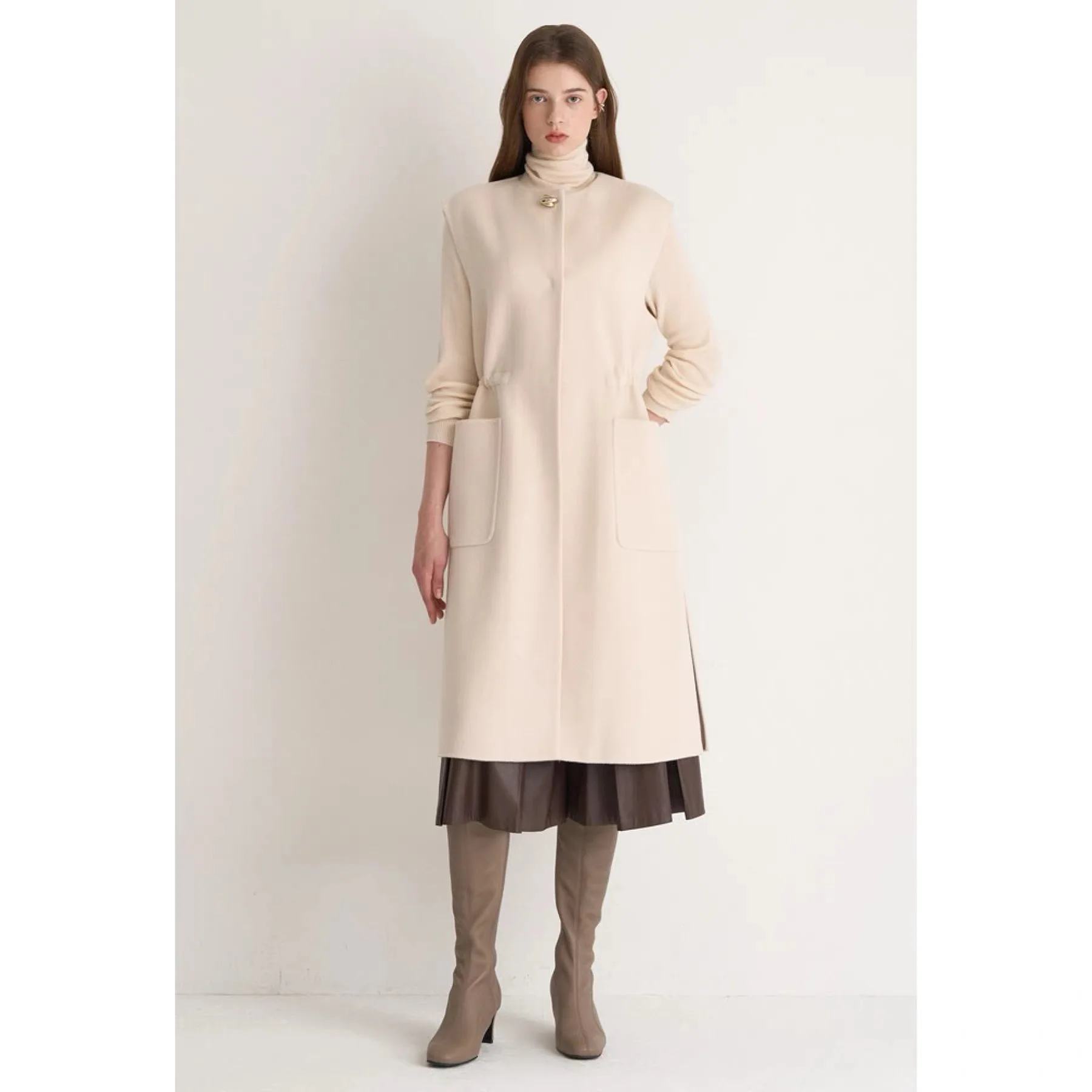 

Lemon Cheese MIN25 Autumn Faion Casual round Ne Dstring Slim Hand Sewn Camere Svel Woolen Coat