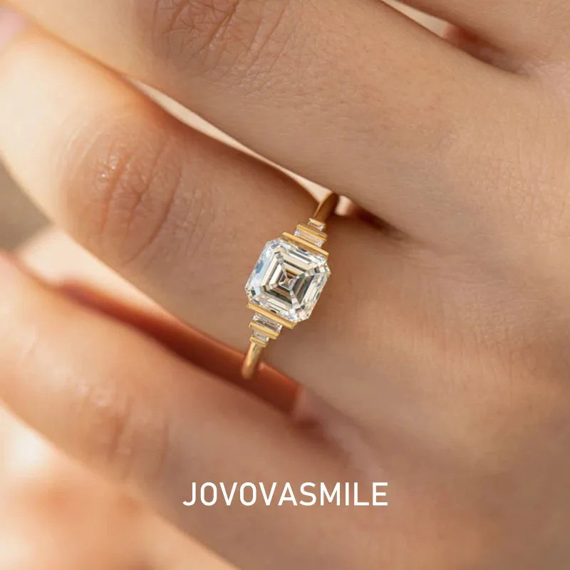 JOVOVASMILE-anillos de boda de diamante de moissanita, joyería de oro de 18 quilates, 2 quilates, 7x7mm, Au 750, para propuesta de mujer