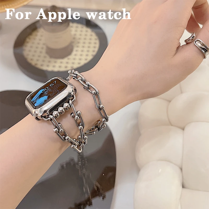 Lady Strap for Apple Watch Ultra Band 49mm 45mm/41mm 42/44/40mm Luxury Metal Woman Watchband Iwatch Series 8 7 SE 6 5 4 Bracelet