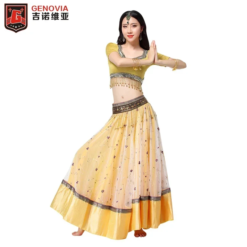 Professional Carnival Bollywood Belly Dance Costume Outfit Set 4 PCS Bra Belt Skirt Sari Belly Dancing Women Indian Dance