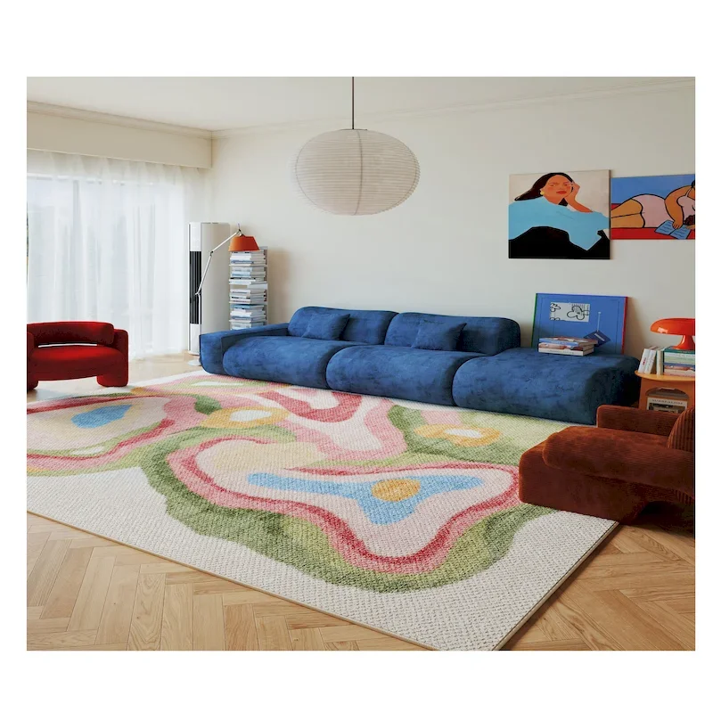 VIKAMA Abstract Floral Artwork Soft Fluffy Non Slip Washable Cozy Living Room Area Rug Modern Living Room Rugs