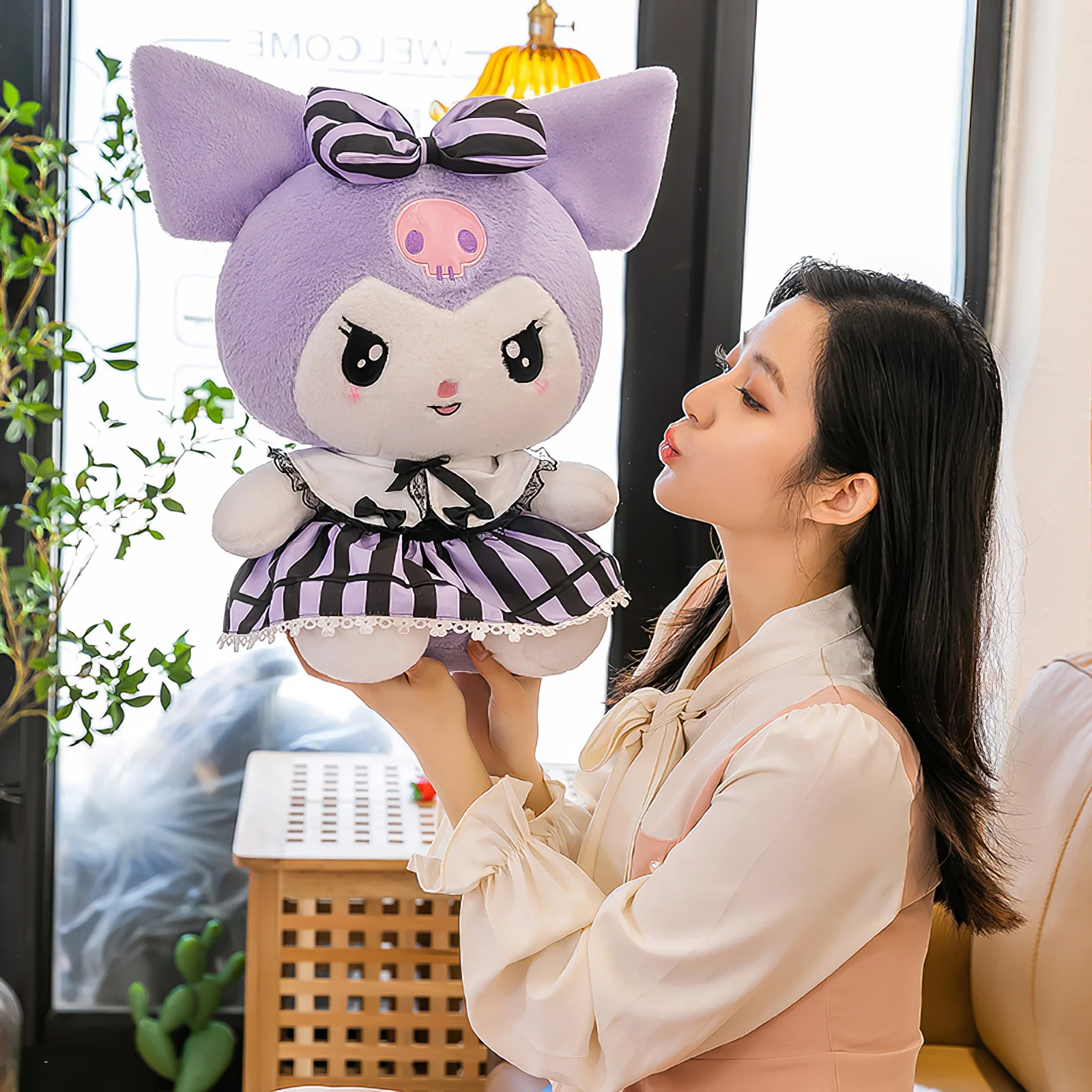 Sanrio Kuromi Brinquedo De Pelúcia Dos Desenhos Animados, Kawaii, Minha Melodia, Saia JK, Boneca De Pano De Pelúcia Macia, Bonito Almofada Tamanho Grande, Presente de Aniversário das Meninas, 60cm