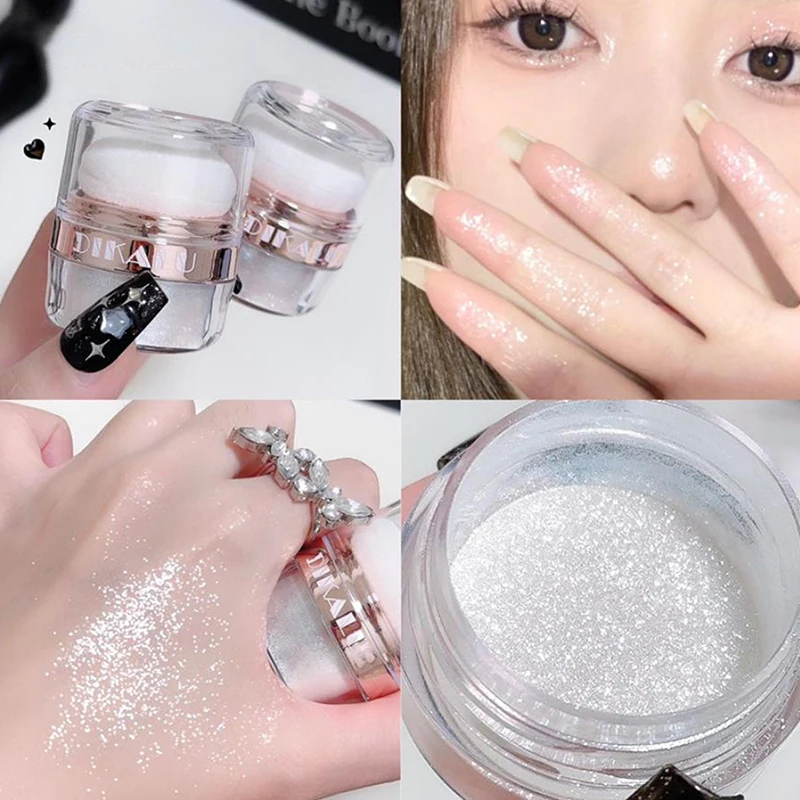 

DIKALU Powder Highlighter Patting Powder Moonlight White Body Shimmering Contour Blush Brightening Glitter Loose Powder Makeup