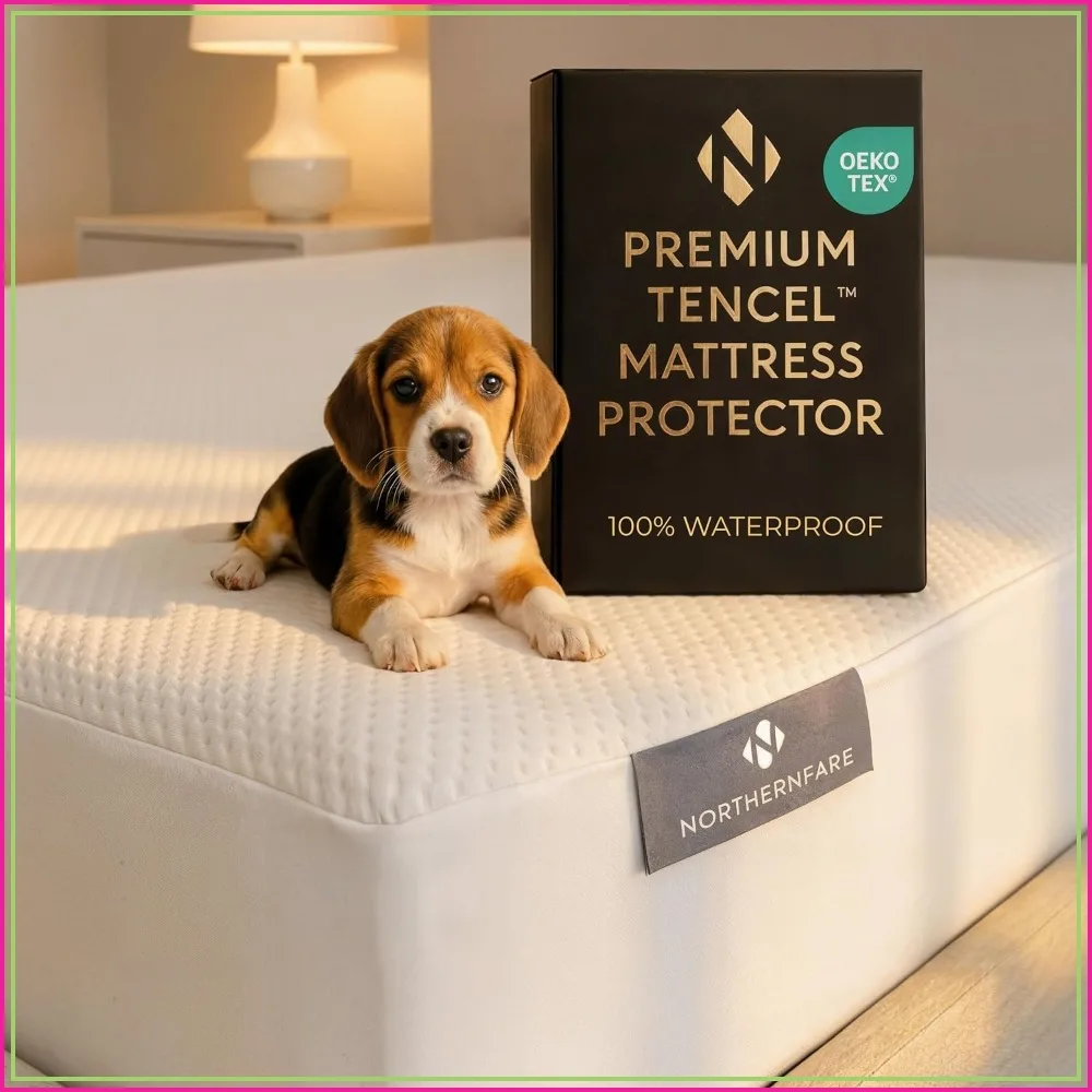 Queen Mattress Protector, 100% Waterproof Tencel Cover, Cooling & Breathable, Deep Pocket, Noiseless, Hypoallergenic, Soft, Washable