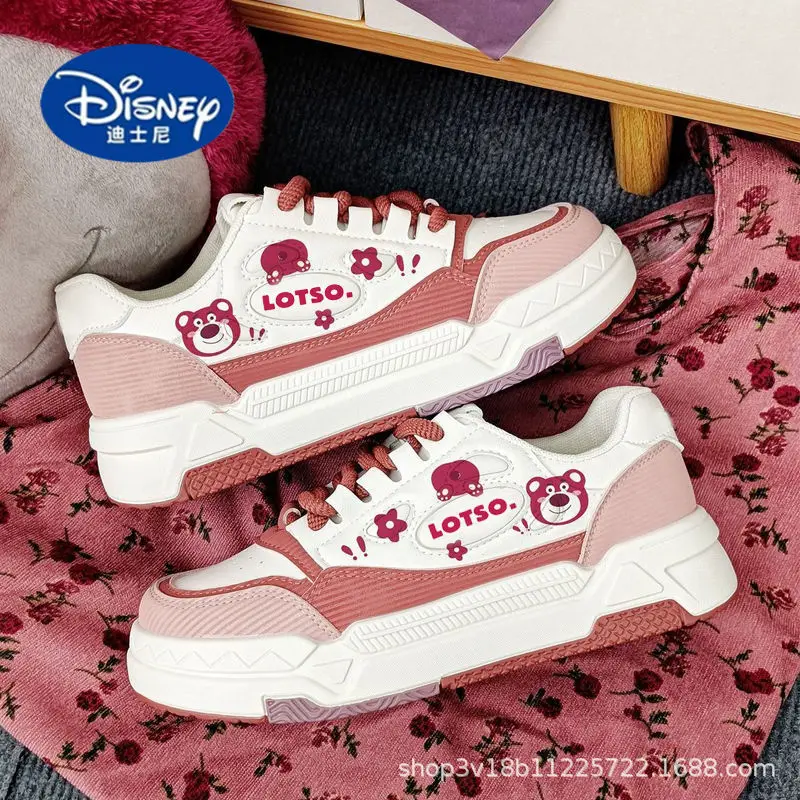 

A0113 Белые высокие кроссовки Disney Lotso Bear 2025г | Дышащая парусиновая обувь на платформе, милая модная обувь для девочек