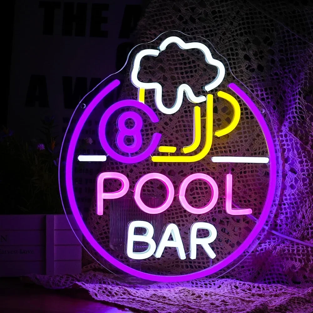 8 Ball Pool Bar Neon Sign LED USB Dimmable Wall Light for Billiard Hall Game Room Men Cave Garage Club Pub Lounge Party Decor