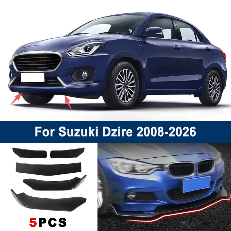 For Suzuki Dzire 2008-2026 model, adjustable 5PCS front bumper lip spoiler protection decorative kit, car body kit