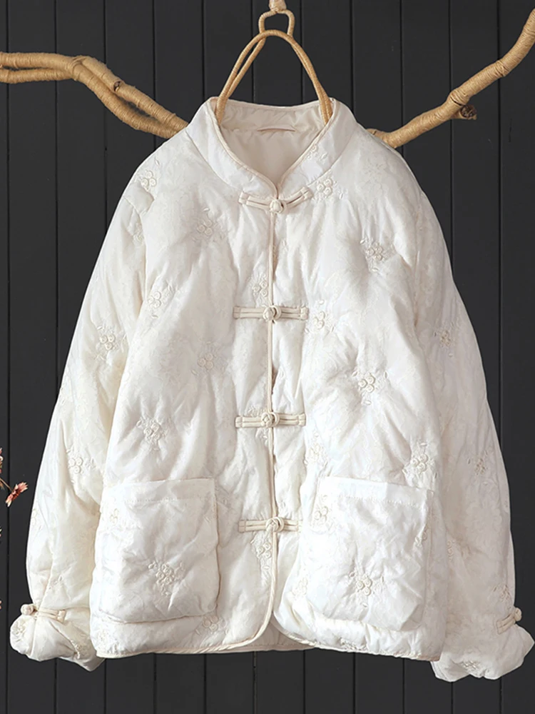 

Новая китайская женская зимняя куртка в ретро-стиле с тяжелой вышивкой, на пуговицах, с воротником-стойкой, из хлопка, верхняя одежда