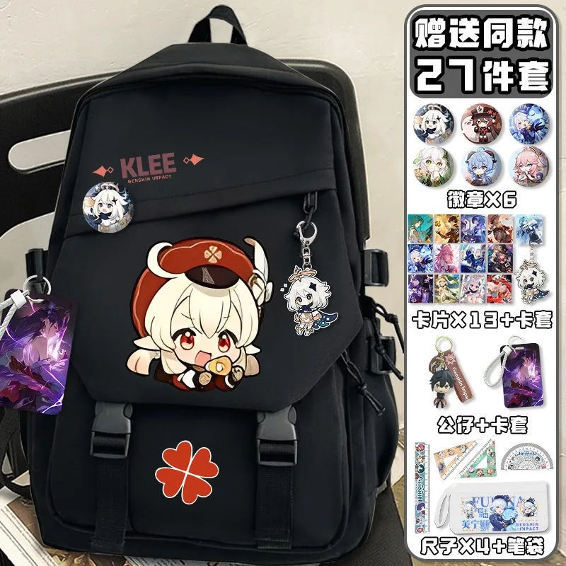 Chibi, blanco y negro, Genshin Impact, Mochilas escolares para estudiantes, niños y adolescentes, Mochilas de anime de gran capacidad, mochilas para niñas y niños, regalo