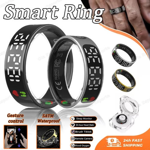 Nuevo anillo inteligente pantalla LED ritmo cardíaco Monitor de oxígeno en sangre impermeable Fitness deportes smartring hombres mujeres para Android IOS