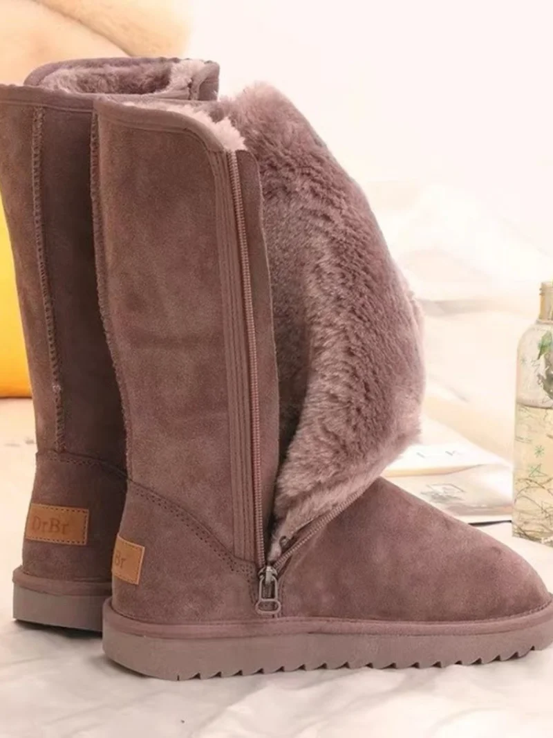 Botas de nieve clásicas para mujer y niña, impermeables, cálidas, de piel auténtica, Australia, además de terciopelo hasta la rodilla, invierno, 2024