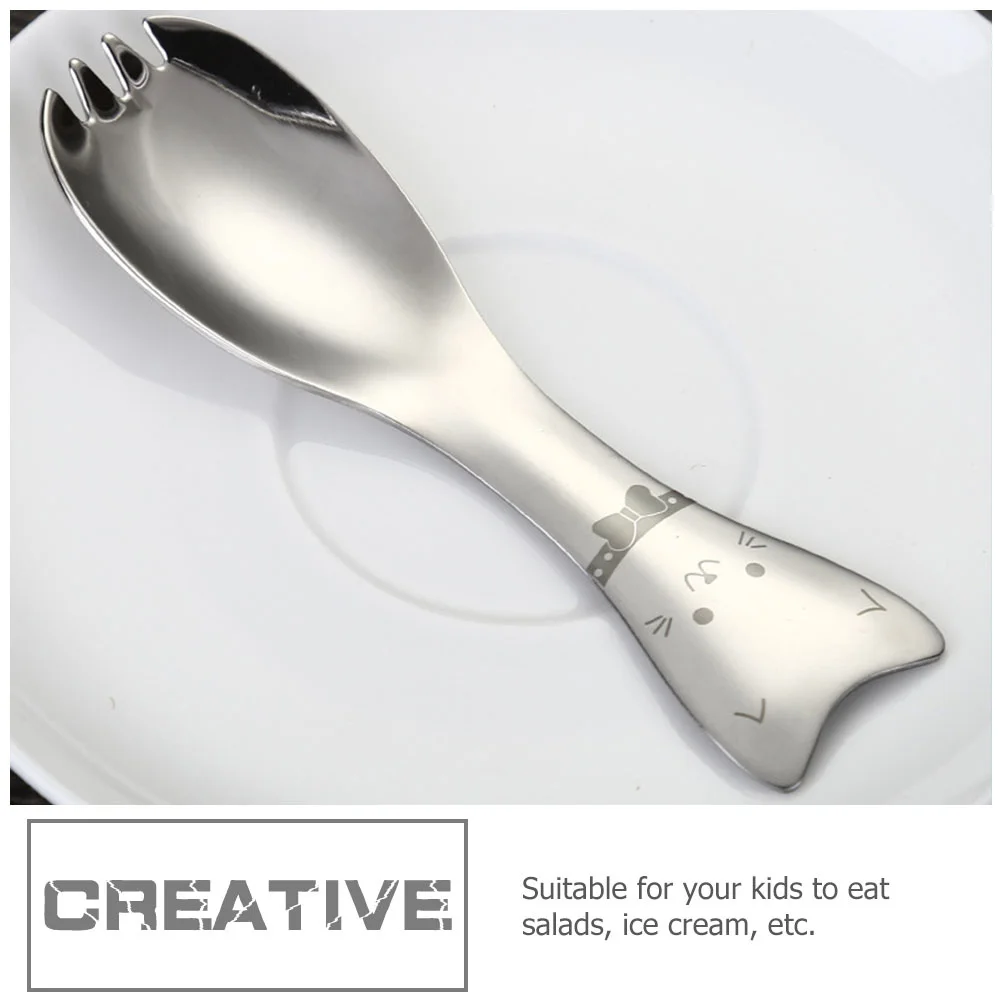 

3Pcs Stainless Steel Cat Shape Kids Ice Cream Salad Fork Spoon Set Home Dining Buffet Party Camping Kitchen Cutlery