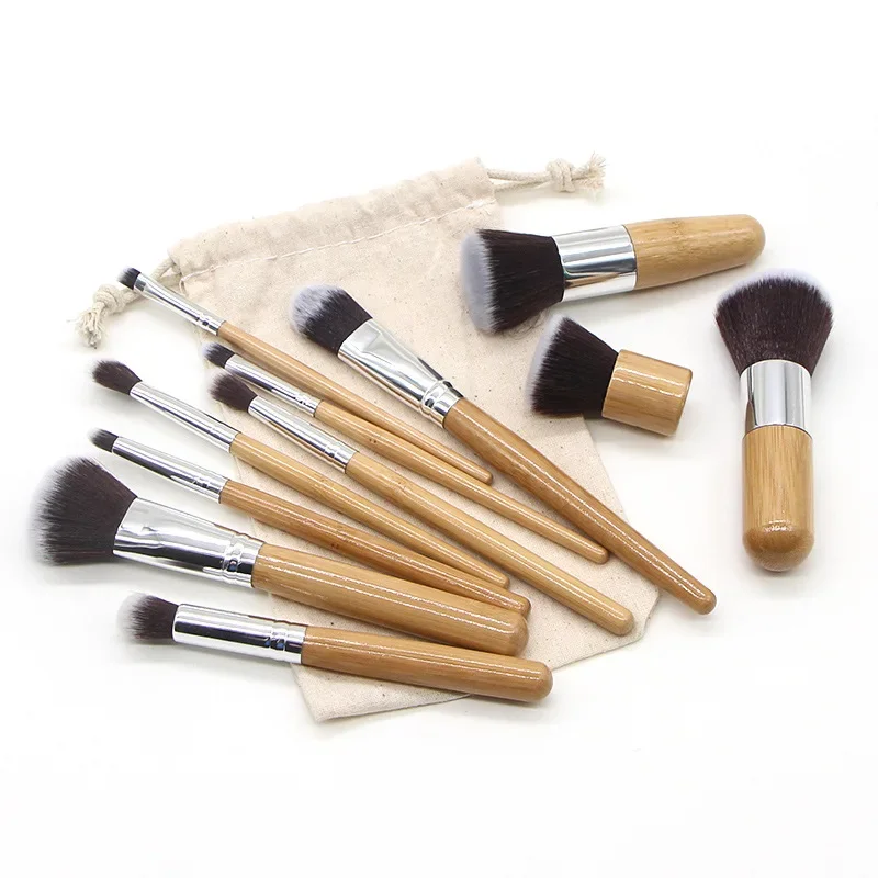 New 11Pcs Bamboo Handle Makeup Brush Set Loose Powder Blush Eyeshadow Brush Beauty Tool