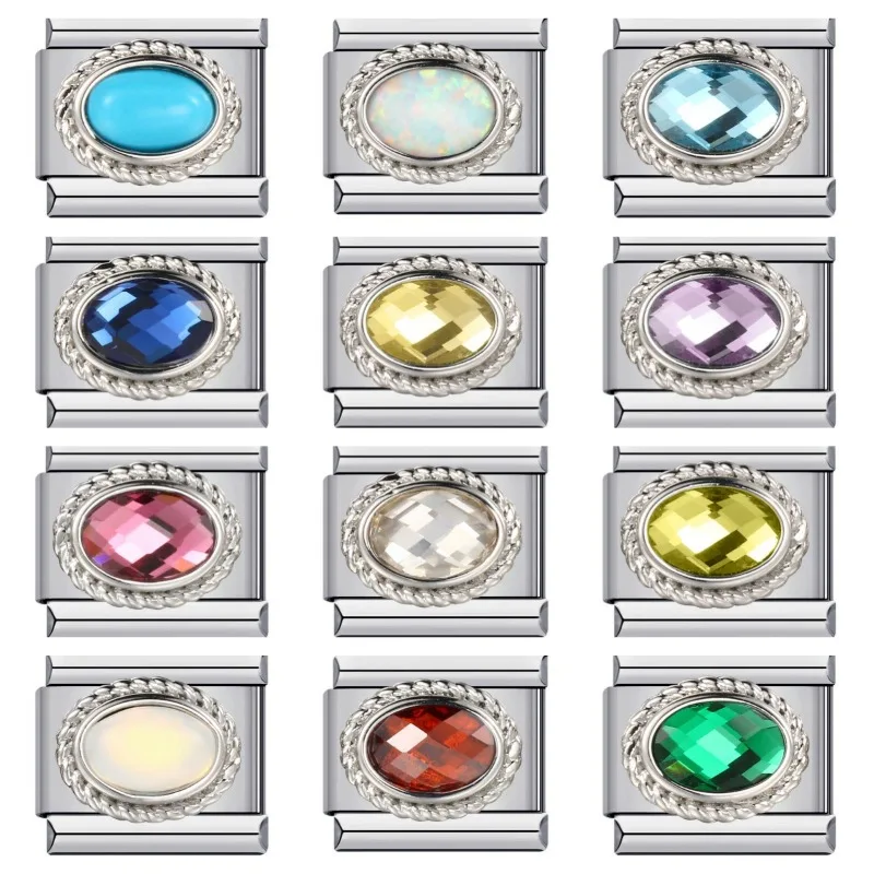 

Fashion 12 Birthday Stone Italian modular bracelet, stainless steel welded colored Zircon DIY elastic bracelet