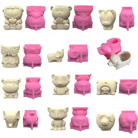 Small Succulent Pots Silicone Mold Funny Unique Pen Holder Mould Zebra-Fox Cow