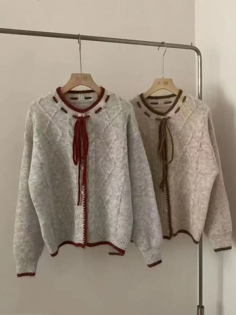 

Бархатный вязаный свитер с узлом и енотом, женское цветное пальто, корейский кардиган, свободная посадка, повседневная одежда