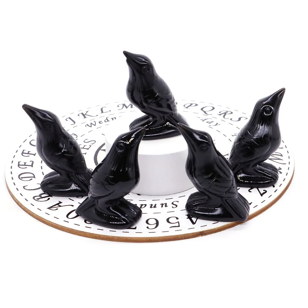 2 Inch Raven Statue Natural Stone Black Obsidian Crystal Hand Carved Crow Bird Figurine Crafts Creative Home Decoration Gifts