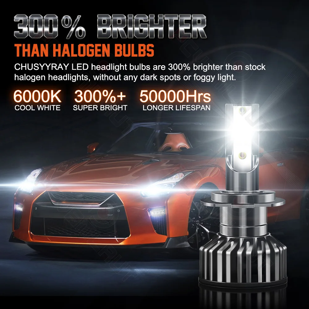 CHUSYYRAY 2PCS Car lights H7+T10 Super Bright LED Headlights High Low Beam Fog Light Bulb White 6000K Car accsesories