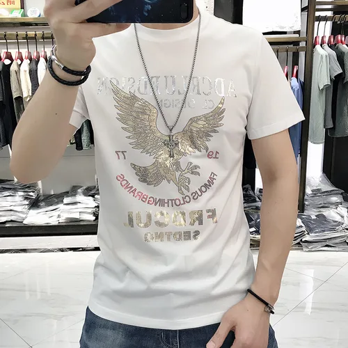 Imagen 2 del producto Camiseta de algodón mercerizado con estampado de águila para hombre, ropa informal ajustada de manga corta, 4xl, 2022