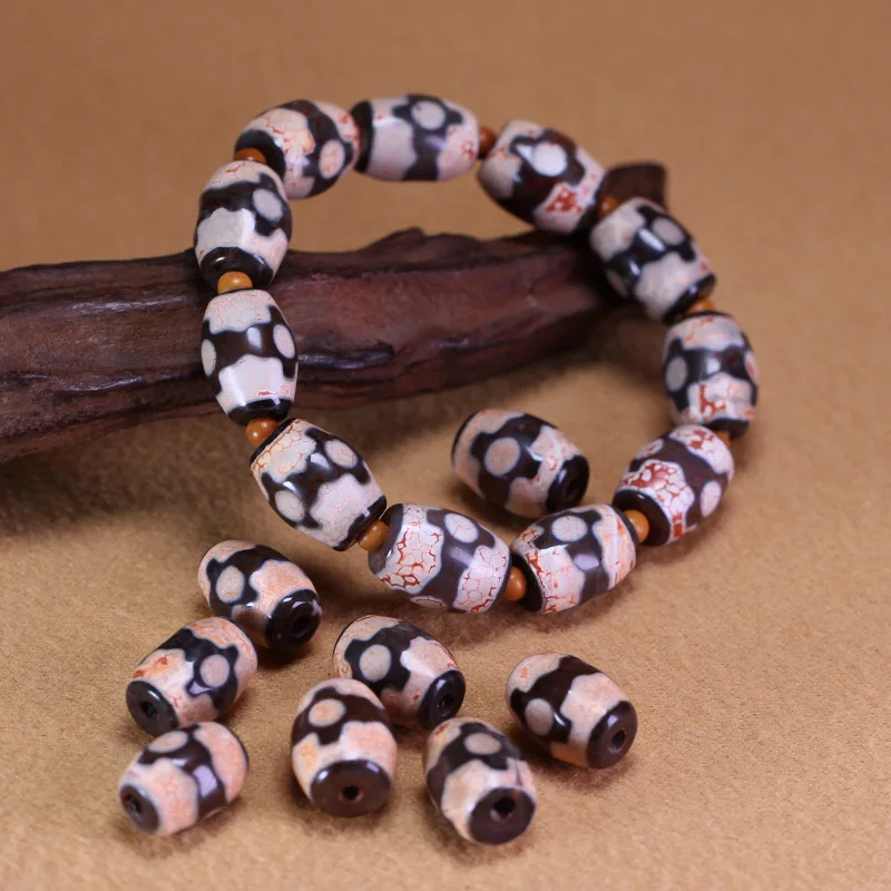 Tibetan natural authentic old mine raw agate Dalo fire offering altar three-eyed dzi bead bracelet 12x16mm