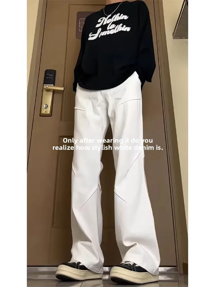 

Мужские прямые джинсы Cleanfit American High Street, белые, модный бренд, молодежный износостойкий хлопок, полиэстер...