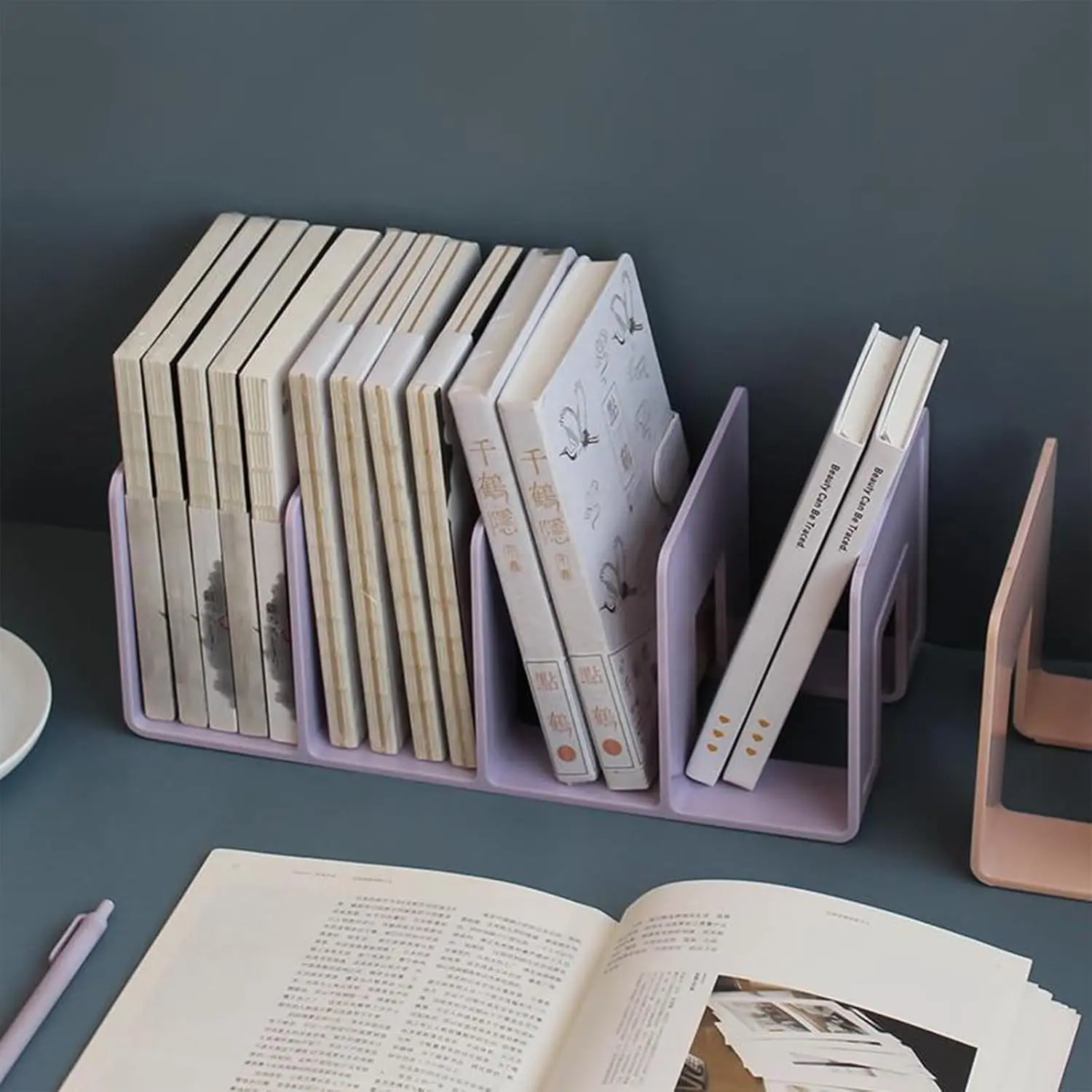 Multi-function Desktop Storage Rack Macaron Color Plastic Folder Bookshelf School Office Book Notebook Holder Organizer Supplies view 3