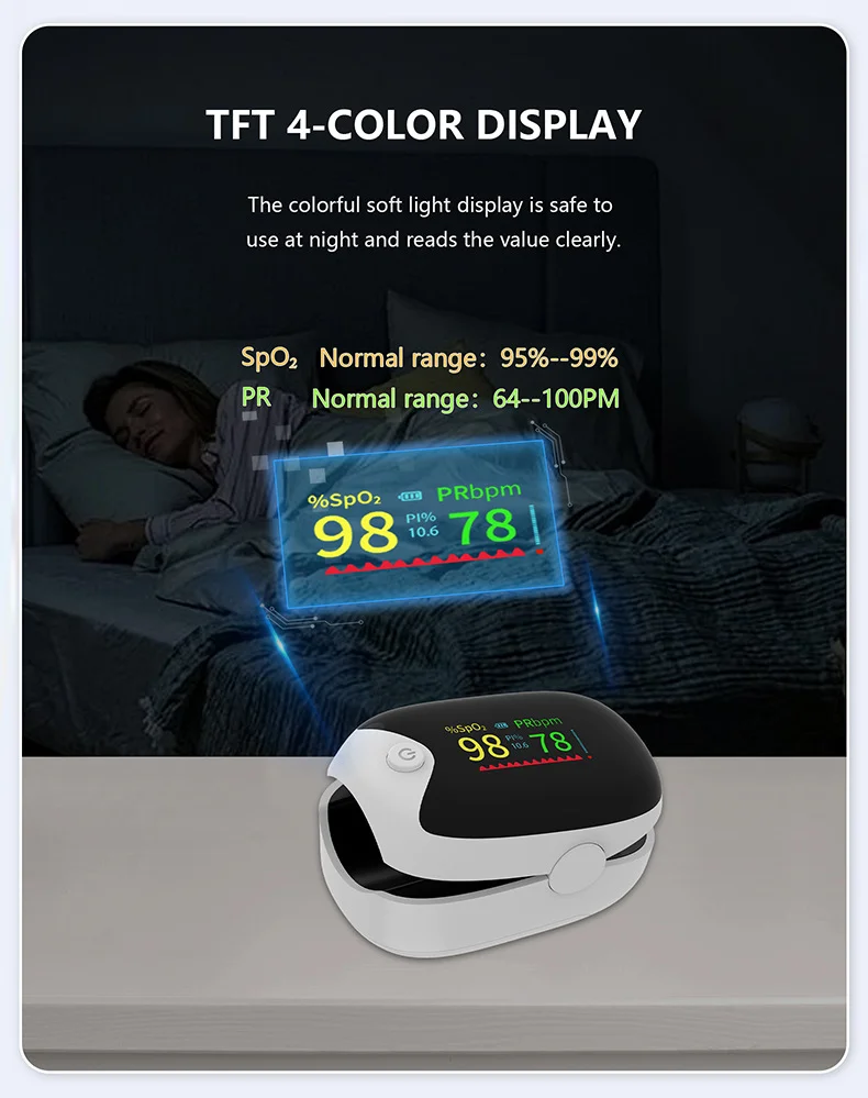 AiQUE مقياس التأكسج لنبض الإصبع من الدرجة الطبية SpO2 مراقب TFT المحمول مراقب تشبع الأكسجين في الدم للبالغين كبار السن #2