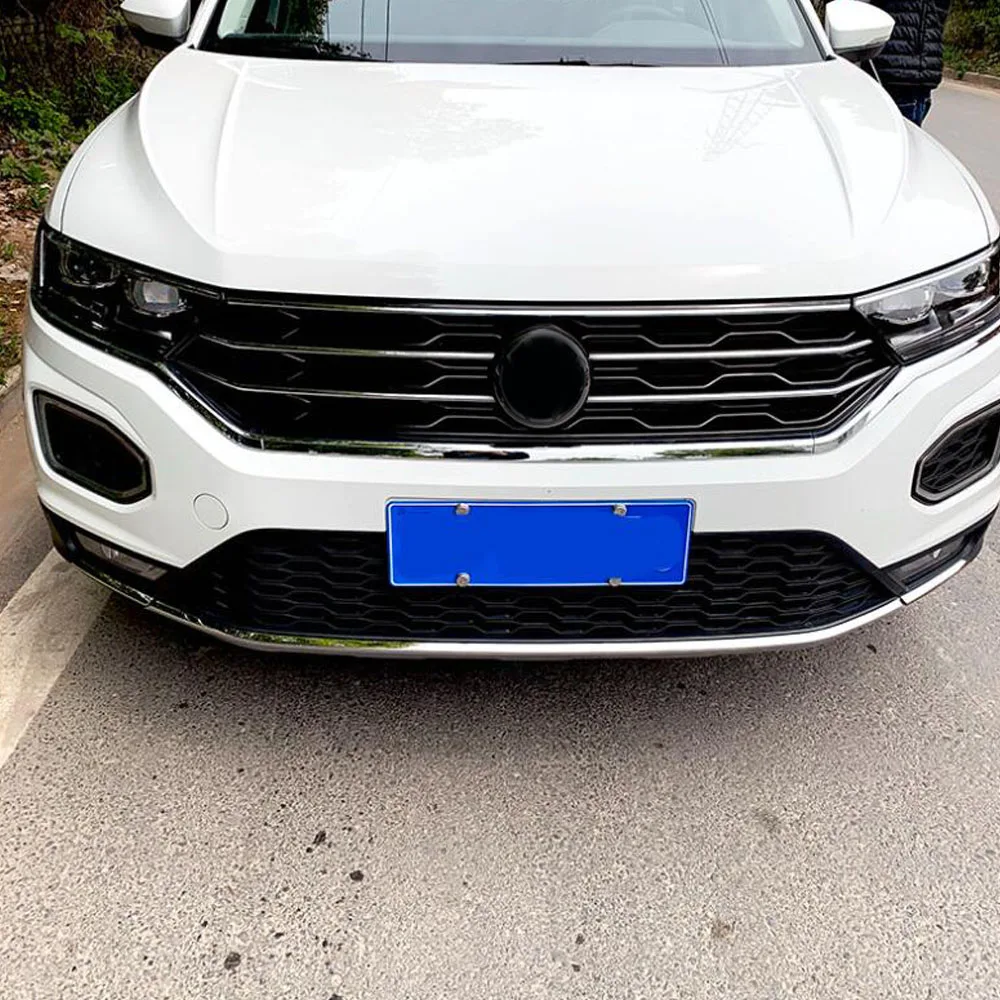 غطاء السيارة حماية الفولاذ المقاوم للصدأ ل Volkswagen VW T-ROC TROC 2017 2018 2019 2021 تقليم الجبهة أسفل شبكة شواء مصبغة الحافة