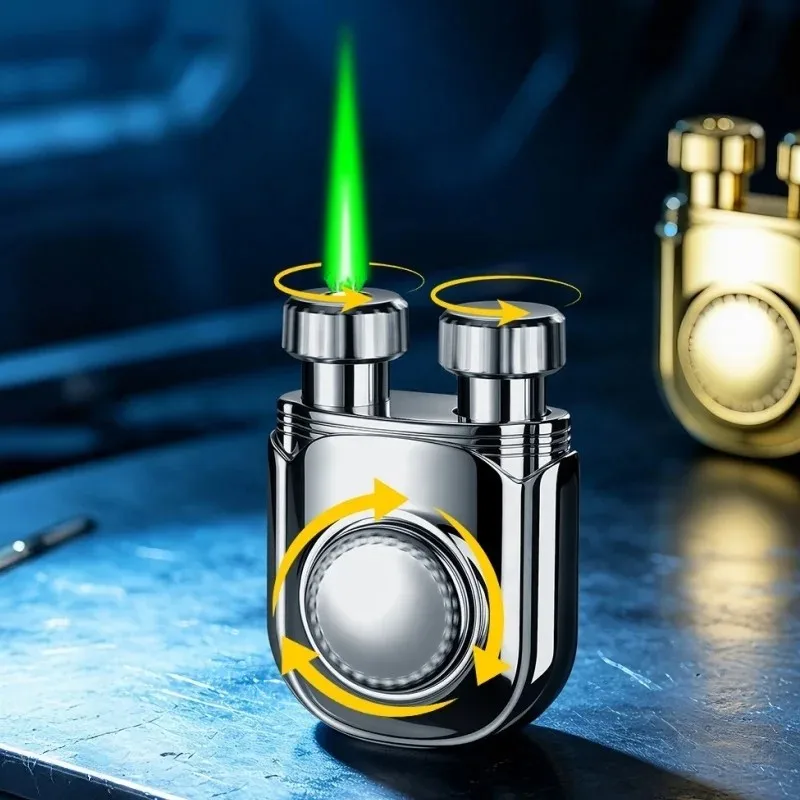 New Three Rotating Fingertip Toy Top Direct Charge Windproof Metal Lighter Inflatable to Send Boyfriend Trendy Play Lighter