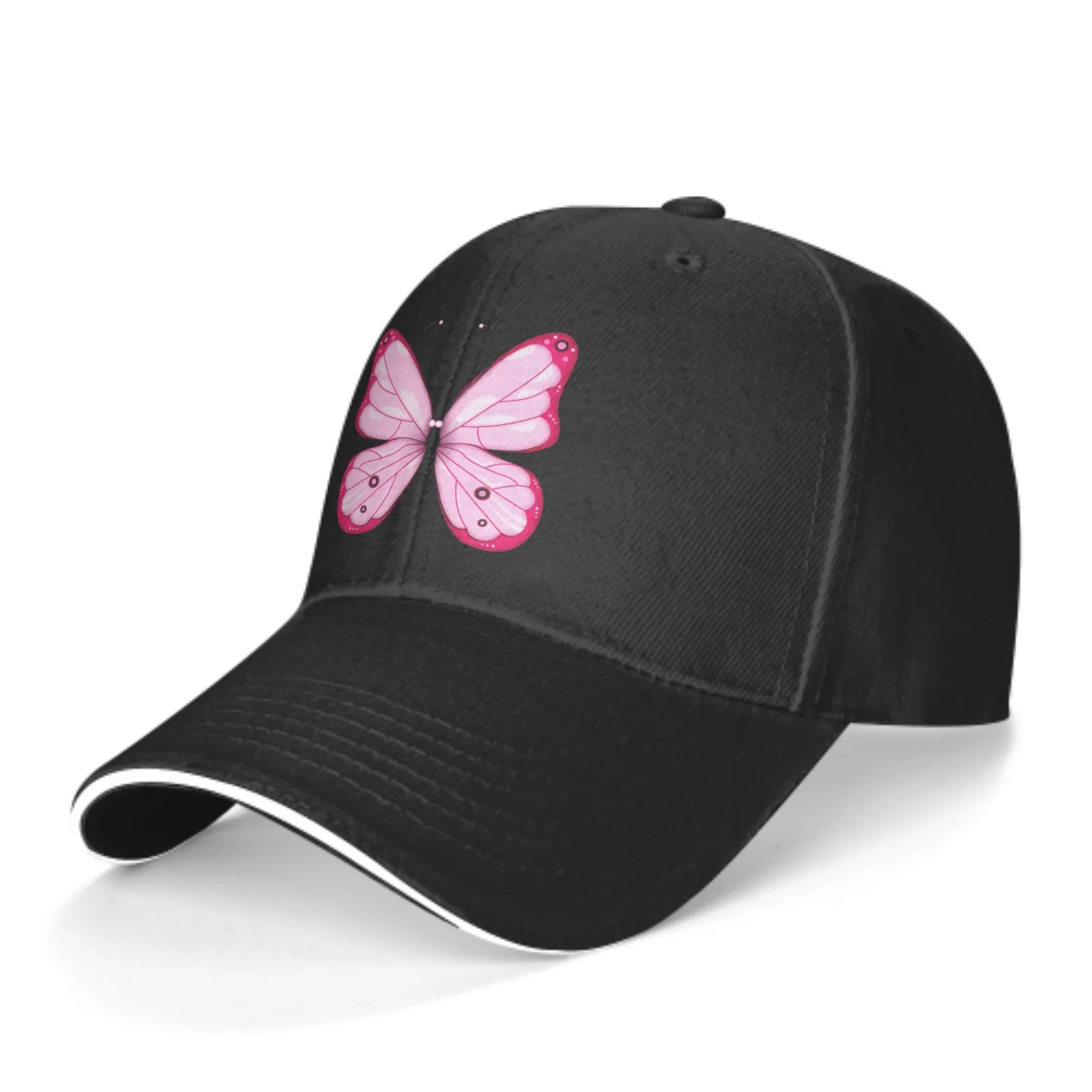 

Pink Butterfly Baseball Cap Stamping Printing Sandwich Duck Tongue Hat Spring Summer Fashion Washed Sports Outdoor Travel