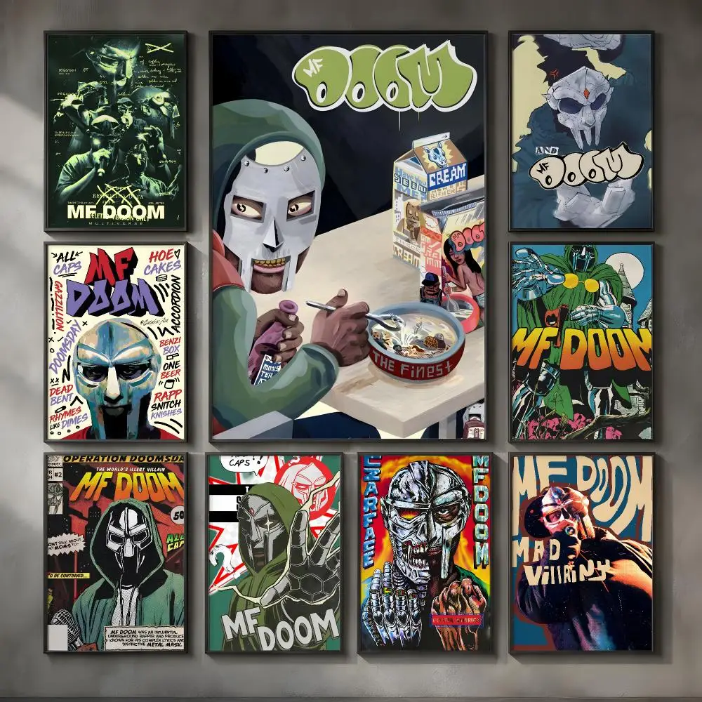Rapper M-MF Doom Poster Vintage Self Adhesive PP Wall Art for Living Room Bar Bedroom Home Decor Gift