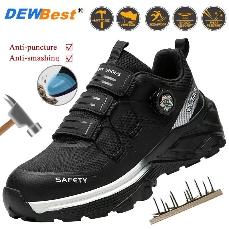 Men's Impact- and Puncture-Resistant Steel-Toe, Breathable, Wear-Resistant, Swivel-Heel Safety Shoes for Construction Sites