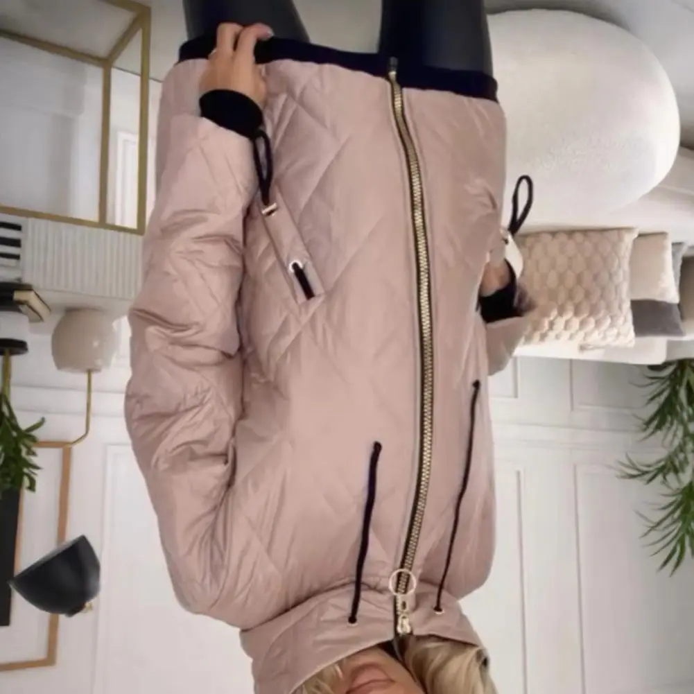 

Women Outerwear Women Down Coat Stylish Women's Hooded Down Coat with Drawstring Long Sleeves Pockets Warm Cotton Jacket 2025