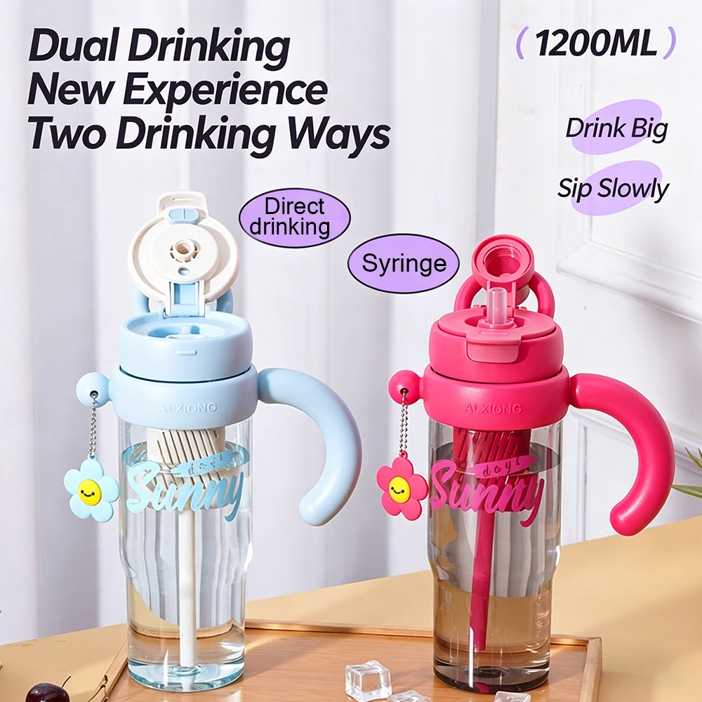 1200ml Dual Drinking Water Bottle With Handle Tea Infuser Leakproof BPA Free Plastic Portable Large Capacity School Office